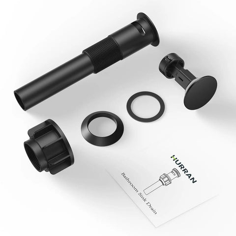 Matte Black Bathroom Sink Stopper With Overflow For Vessel And Vanity Sinks, Rapid Draining Plastic Pop Up Drain With Hair Catcher