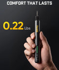 Hand holding F2 Master Kit Mini Cordless Rotary Tool All In One With 5 Speed 25000 RPM Engraving Pen showing weight 0.22 lbs