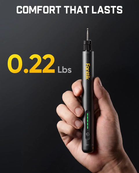 Hand holding F2 Master Kit Mini Cordless Rotary Tool All In One With 5 Speed 25000 RPM Engraving Pen showing weight 0.22 lbs