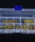 Top Shelf M4 Dowel Screw Set With 110 Zinc Plated Iron Double Ended Hanger Bolts in clear storage box.