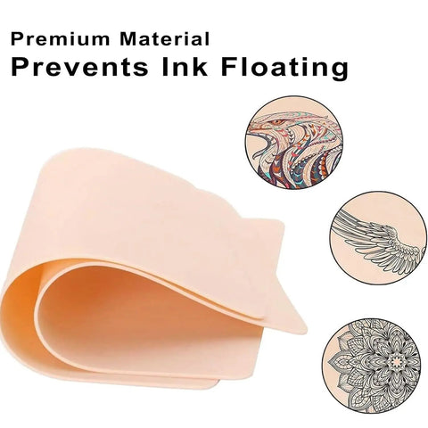 Beginner Friendly All In One Tattoo Practice Kit With Pink Fake Skin showing premium material for preventing ink floating.