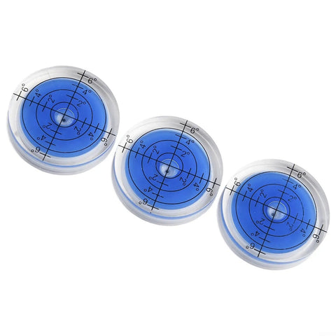 3 Pack Round Bubble Level 32mm for acrylic for spirit Gauge for Precision with clear acrylic bodies and blue liquids for accurate measurements.