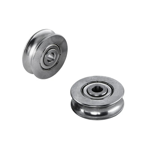 Beefy 5mm Deep U Groove Ball Bearings Pack Of 2 For Pulleys And Rails, stainless steel, ideal for CTSC Zip Line trolleys, front view