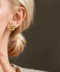 Sparkly Sequin Ball Stud Earrings For Women With 14K Gold Plated Sterling Silver Posts Delicate Woven Hollow Sphere Design That Reflects Light From Every Angle For Everyday Glam on ear
