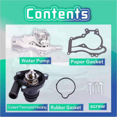 Water Pump Thermostat Kit For 2013-2020 Encore, 2011-2016 Cruze, 2012-2020 Sonic, 2013-2020 Trax L4 1.4L Turbo Engine contents