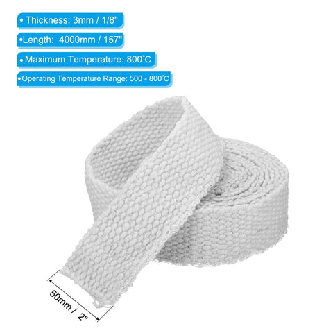 PATIKIL wood stove gasket, ceramic fiber flat seal, white, 2 pieces, 2 in x 1/8 in x 157 in