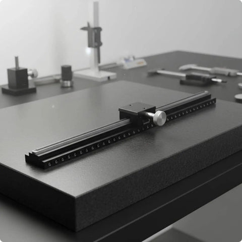 Linear Motion Dovetail Adjustment Stage Built For Precise Fine Positioning LWX40-L250-2 With 40x40mm Table 250mm Length 25mm Guide 2x100mm Travel 3kg Load 0.06mm Parallelism 210mm Stroke Lightweight 0.65kg Rack And Pinion Control, black manual stage on table
