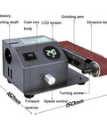 Mini Electric Wet Dry Bench Sander With Variable Speed Control Up To 13000Rpm And Lcd Display, showing cast iron body and abrasive belt.