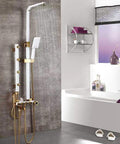 UMJIGF Luxury Shower System with Hot and Cold Water Shower Combo Set Multifunction 4 Handle Shower Faucet Set with Shower Head, Handheld Shower, Tub Spout, Bidet Sprayer Head, M, White and Gold featuring sleek design and multiple features.