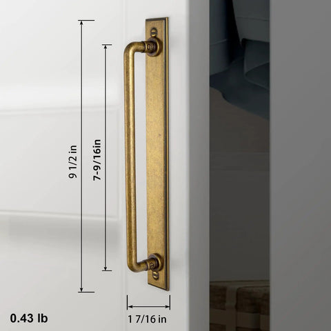 Beefy Antique Brass Cabinet Pulls With Plaquette Backplates, 7 9 16 Inch Vintage Industrial Zinc Drawer Handles on white door