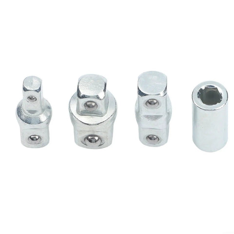 Four Piece Ratchet Wrench Socket Adapter Set With Chrome Vanadium Steel Construction Drive Converters And Reducers For Quarter Inch Three Eighths Inch And Half Inch Sizes Pro Grade Auto Repair And DIY, showing all four adapters side by side