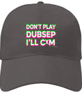Dope Dark Gray Adjustable Baseball Cap For Men With Classic Fit featuring text design on front panel, close-up view
