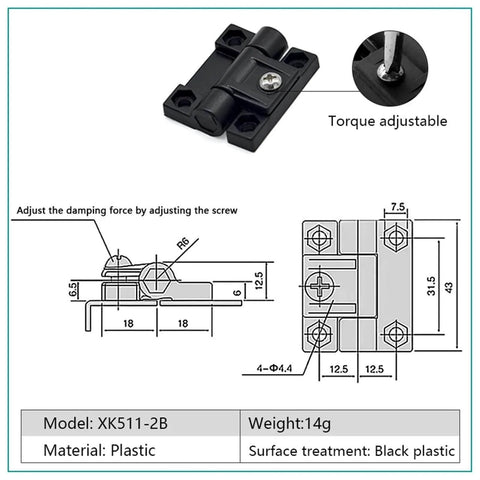 Adjustable Black Plastic Friction Positioning Torque Gate Hinge XK511 2B 1 Piece For Doors And Gates diagram and parts