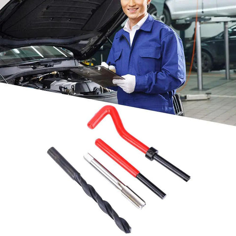 Mechanic with 17 Piece Stainless Steel Thread Repair Kit With Drill Bit Twisted Drill Tap Wrench And M10x1 Threaded Inserts for repairs