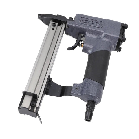Slick Lightweight Pneumatic Brad Nailer with ergonomic grip and 100 nail capacity for trim work and furniture building.