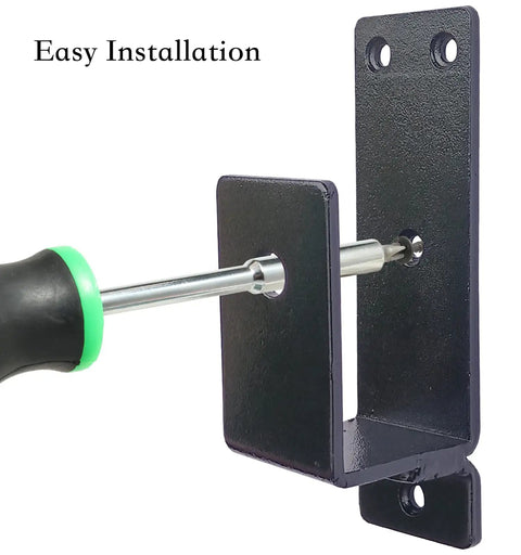 2x4 Door Barricade Brackets Build Rock Solid Security With A Sturdy U Shaped Metal Bar For Homes Garages Basements Sheds Warehouses And Backyards Keeps Doors Locked Down Against Break Ins being installed with screwdriver