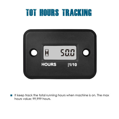 Digital Hour Meter For Gas Engines Waterproof Design Keeps Tabs On Engine Hours with display showing 50 hours.