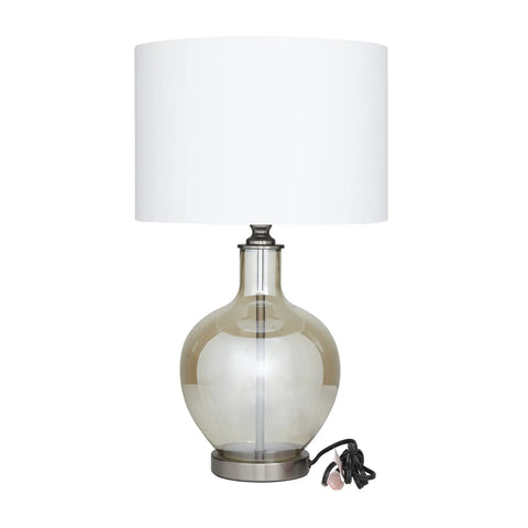 Glass Table Lamp With Drum Shade In Champagne Finish, 17 By 17 By 27 Inches, Traditional Accent Lighting For Living Room Or Bedroom