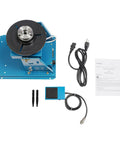 Heavy Duty Welding Positioner Turntable 22.05 Lbs 110V Portable Welder Positioner With Chuck And Foot Switch For Precise Clamping, Grinding, Cutting And Assembly Tasks In Any Shop; blue steel unit with cord and manual