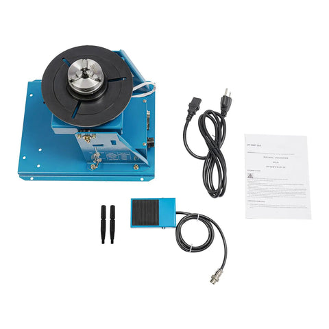 Heavy Duty Welding Positioner Turntable 22.05 Lbs 110V Portable Welder Positioner With Chuck And Foot Switch For Precise Clamping, Grinding, Cutting And Assembly Tasks In Any Shop; blue steel unit with cord and manual