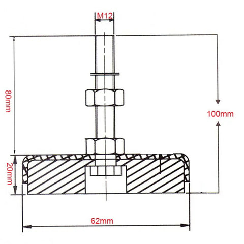 Beefy Adjustable Feet 4 Pack M12x80mm Leveling Feet For Furniture And Equipment Swivel Levelers For Tables Chairs Shelves Desks Home Office Restaurant Workshop Easy Install High Load Capacity, M12 thread diagram