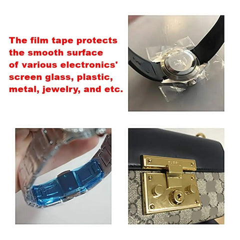 Blue Adhesive Surface Protective Tape No Residue Peel And Stick Film Roll Scratch Guard on watch, electronics, and bag