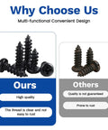 Top Shelf Self Tapping Screws Assortment Kit Featuring Premium Phillips Pan Head Hardware and Durable Black Carbon Steel Metric Screw Set for wood, showing high-quality black screws.
