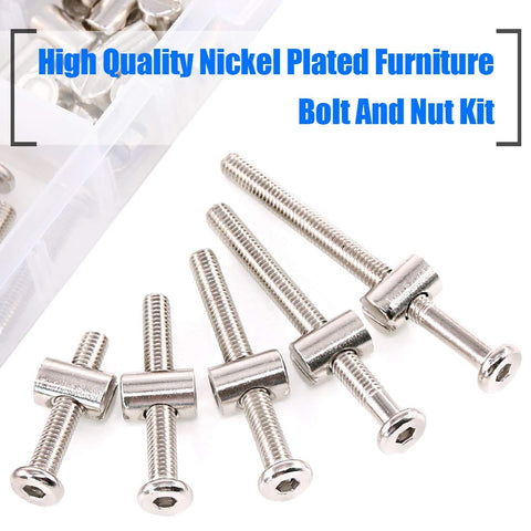 100Pcs M6 Hex Drive Socket Cap Barrel Screws And Nuts Kit with visible bolts, nuts, and storage box detail