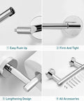 Polished Chrome Toilet Paper Holder With Pivoting Double Posts showcasing easy installation and firm hold on wall mount dispenser.