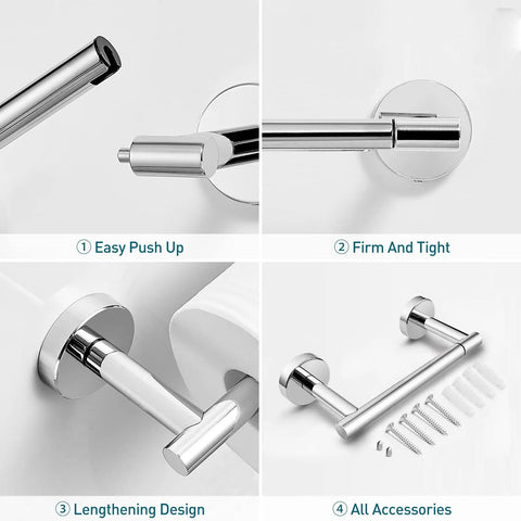Polished Chrome Toilet Paper Holder With Pivoting Double Posts showcasing easy installation and firm hold on wall mount dispenser.