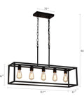 Black Rectangle Kitchen Island Light With Five Linear Pendant Fixtures Modern Industrial Chandelier For Dining Room Open Geometric Frame UL Listed