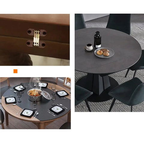 Six Pack Hidden Folding Door Hinges Concealed Barrel Pivot Connector Heavy Duty Furniture Hardware For Table Extensions shown on a stylish dining table.