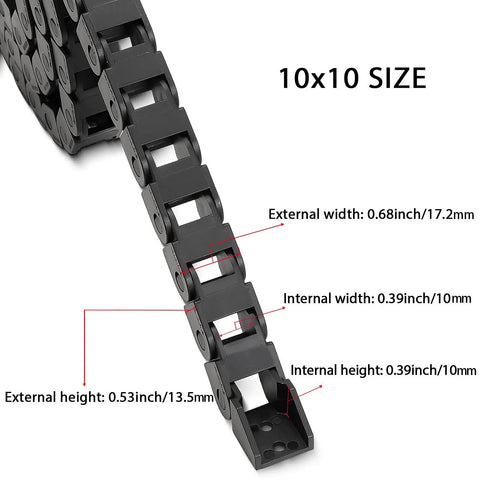 Two Piece Open Type Drag Chain Cable Carrier Kit 39.4 Inch R18 showing internal and external dimensions.