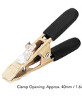 Solid Brass Grounding Work Clamp With 40mm Jaw For Big Current Welding Jobs Like Argon Arc And Sheath Use At The Shipyard Heavy Duty And Totally Ready To Hook Up, showing clamp opening.