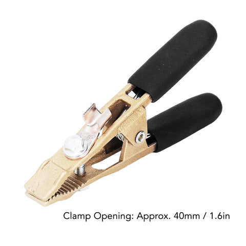 Solid Brass Grounding Work Clamp With 40mm Jaw For Big Current Welding Jobs Like Argon Arc And Sheath Use At The Shipyard Heavy Duty And Totally Ready To Hook Up, showing clamp opening.