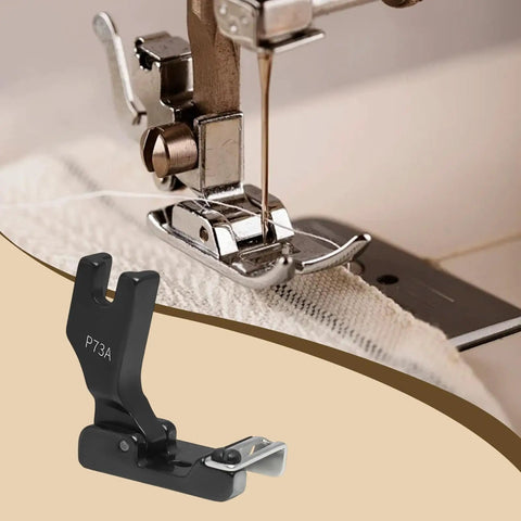 Pro Grade Multifunction Hem Guide Presser Foot For Sewing Machines Durable Black Steel Attachment Delivers Smooth Even Hemming On Thin Fabrics And Lace Perfect For Home Sewing Projects And Small Garment Factory Work. Black P73A presser foot on sewing machine hemming fabric