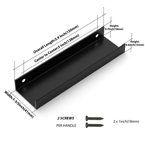 Matte Black Finger Pulls For Cabinets And Edge Drawer Handles For Kitchen, 5 Inch Hole Centers, 128mm Center Distance