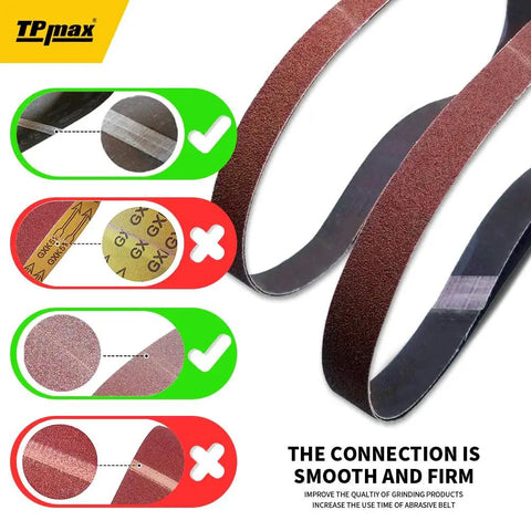 Pro Grade 42 Inch Sanding Belt Pack 1 Inch Wide By 42 Inch Long, 12 Belts, features diagonal lap splice illustration