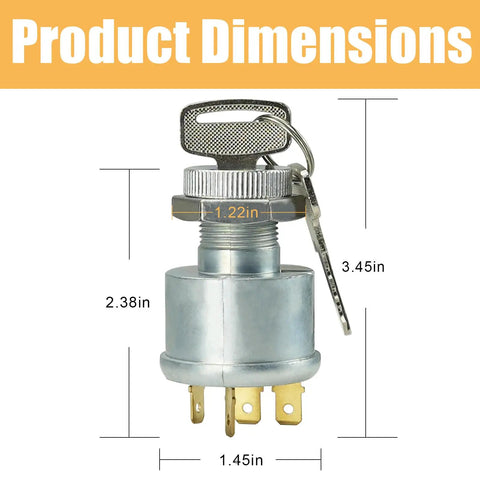 Golf Cart Ignition Switch With Key 4 Terminal Replacement Fits TXT Medalist Marathon Workhorse ST Shuttle and More 33639-G01 dimensions