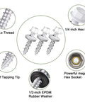 White Metal Roofing Screws Kit With 150 Pcs 10x1 Inch Galvanized Hex Head Self Tapping Screws With EPDM Washer details