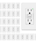 Top Shelf 15 Amp Self Test GFCI Outlets 30 Pack Matte White Wall Plates Included, arranged in a grid showing outlet design.