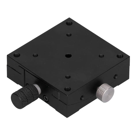 Front view of Linear Stage With Goniometer And Sliding Translation 60x60mm FineTune Manual HXVA60 Turbine Style for optical alignment.