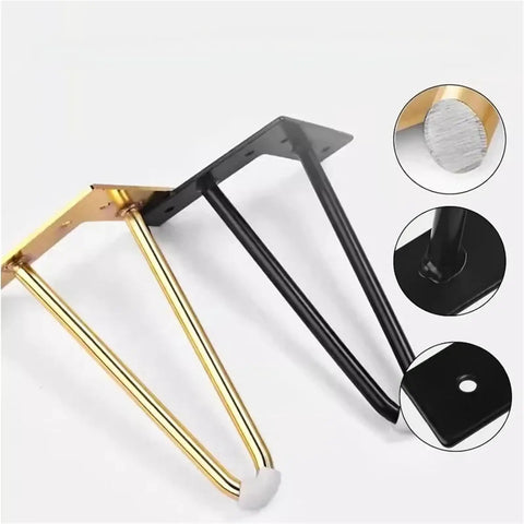 Beefy Heavy Duty Black Metal Furniture Feet Four Pack 10cm and 15cm V Shaped Two Fork Iron Bedside Table Legs Scratch Resistant Finish