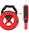 Sick Rock Solid Stud Finder Wall Scanner That Actually Slaps For Finding Electrical Pipes Cables And Drain Blockages Up To Fifty Centimeters With A Hella Bright Display, showing a red handheld wall scanner and cable reel.