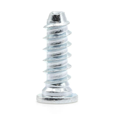Solid Replacement Bed Rail Screws Heavy Duty Euro Fasteners For Your Ikea Malms Hemsnes Brimnes Bedroom Rig silver zinc plated screw close-up.