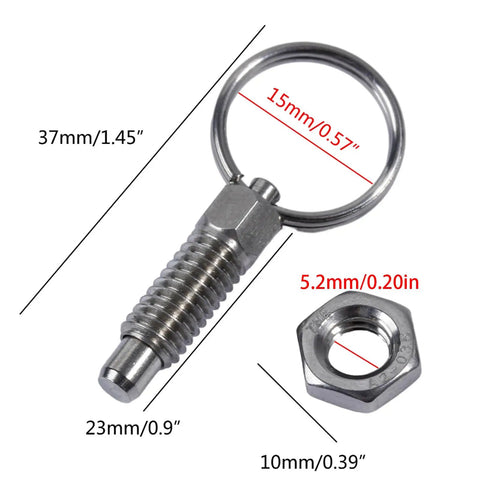 4 Piece Stainless Steel Indexing Plunger Set With Spring Loaded Pins For Quick Release And Locking, dimensions displayed