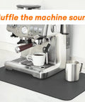 Coffee Bar Mat For Countertop 24x16 Absorbent Anti Slip Dish Drying Mat That Hides Coffee And Milk Stains Spill Proof Kitchen Accessory For Espresso Machines And Coffee Makers Keeps Counters Dry And Mess Free, shown under a silver espresso machine.