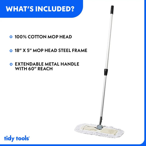 18 Inch Commercial Dust Mop With Extendable Handle And Reusable Cotton Mop Head For Dry Floor Cleaning On Hardwood Floors, Ideal For Offices, Classrooms And Janitorial Jobs