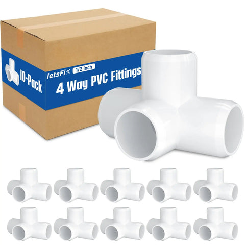 Heavy Duty 1/2 Inch PVC Fittings 4 Way Elbow Connector Set For DIY Furniture And Frames UV Resistant 10 Pack Compatible With 1/2 Schedule 40 PVC Pipes Premium Furniture Grade