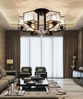 Square Crystal Pendant Light With Solid Wrought Iron Build And Energy Saving Lamps For Living Room Or Bedroom Setup That Pumps Up The Ambience And Keeps Your Interior Looking Fresh in modern living room.